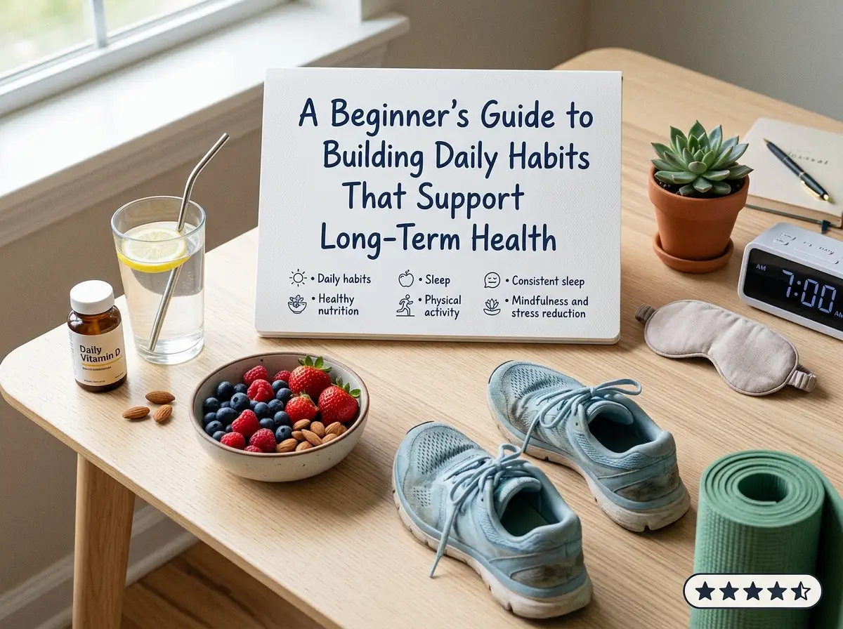 "Beginner's guide to daily habits for long-term health - nutrition, sleep, exercise essentials"